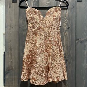 Trac Strapless Sequin Dress in Gold and Cream